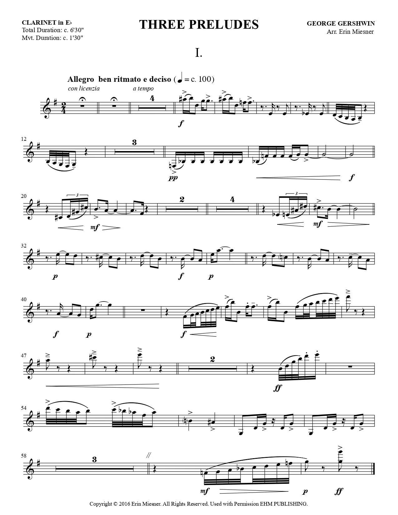 Gershwin: Three Preludes for Clarinet Quartet — EHM Publishing